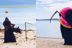 10 Gaya 'malaikat maut' saat di pantai, butuh liburan juga