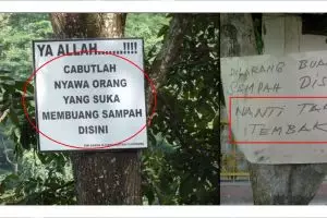 10 Papan larangan buang sampah sembarangan ini isinya menohok banget