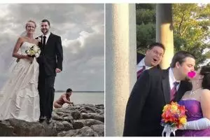 15 Aksi 'merusak' foto pernikahan ini bikin gemes sekaligus ngakak