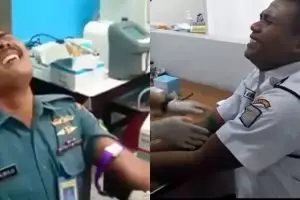 Ekspresi tentara vs satpam saat disuntik, jeritan siapa paling garang?