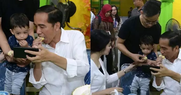 Momen kekompakan Jan Ethes makan durian bareng sang kakek Jokowi
