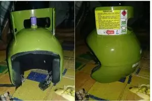 Tabung gas LPG 3 kg ini diubah jadi helm, kocak parah