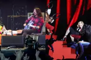 5 Penyanyi ini tetap melanjutkan konsernya meski jatuh dari panggung