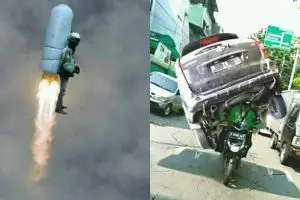 10 Editan foto super kocak perjuangan ojol ini bikin ngakak geregetan