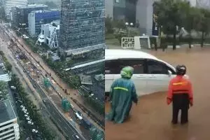 Banjir Jakarta ini parah banget, Jalan Rasuna Said mirip sungai