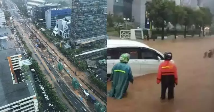 Banjir Jakarta ini parah banget, Jalan Rasuna Said mirip sungai
