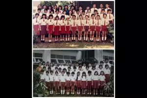 Dua anak SD di foto jadul ini sekarang jadi seleb terkenal, siapa ya?