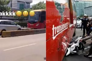 7 Momen apes pengendara saat masuk busway, kena batunya
