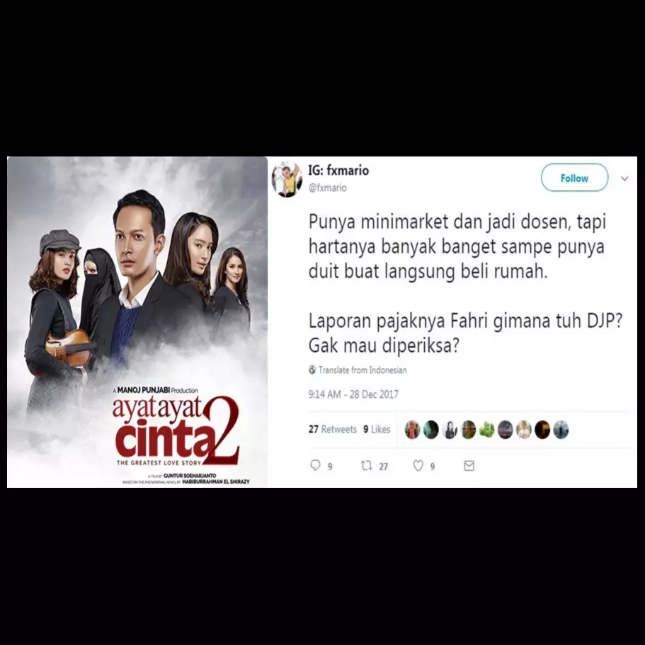 Ditanya pajak Fahri Ayat-Ayat Cinta 2, jawaban Ditjen Pajak ini keren