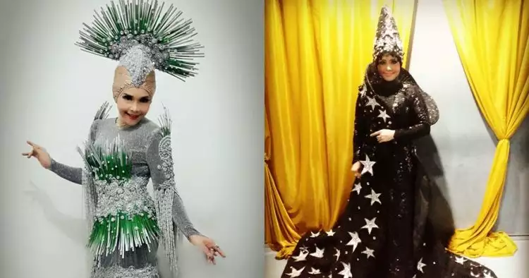 Suka tampil glamor, 7 gaun Iyeth Bustami ini uniknya kebangetan