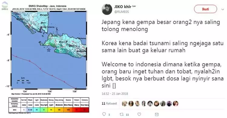 Gempa 6,1 SR guncang Jakarta, warganet malah ribut kaitkan soal LGBT