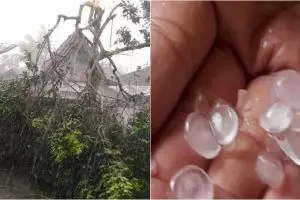 Detik-detik hujan es mengguyur Magelang disertai angin kencang