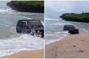 Aneh tapi nyata, mobil masuk laut di Pantai Krakal Jogja