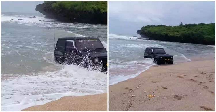 Aneh tapi nyata, mobil masuk laut di Pantai Krakal Jogja