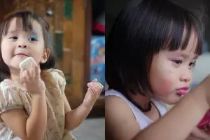 10 Gaya kocak putri Zaskia Adya Mecca saat mainan makeup, gemes deh