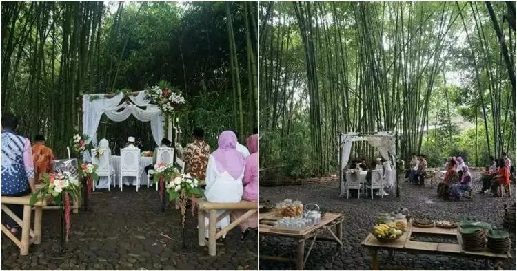 Pernikahan outdoor ini unik banget, digelar di kebun bambu