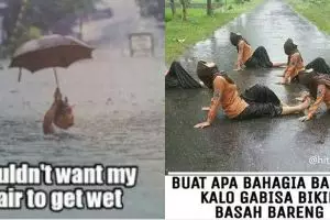 10 Meme 'kenangan saat hujan' ini kocaknya bikin pengen basah-basahan
