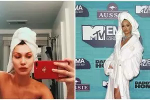 Tiru Rihanna, 5 seleb ini juga unggah foto berbalut handuk