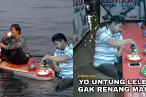 10 Meme pria makan pecel lele di tengah banjir ini ngeselin tapi kocak