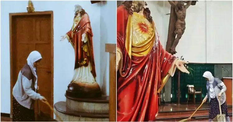 Viral wanita berhijab bersihkan Gereja St Lidwina di Jogja, bikin adem