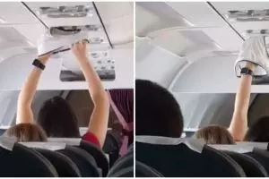 Bikin syok dan jijik, wanita ini jemur celana dalam di kabin pesawat