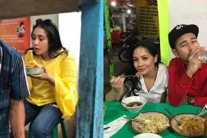 5 Potret sederhana Nagita Slavina nongkrong di warung pinggir jalan