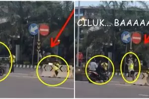  Pasangan langgar lalu lintas ini terciduk polisi cilukba, kocak abis