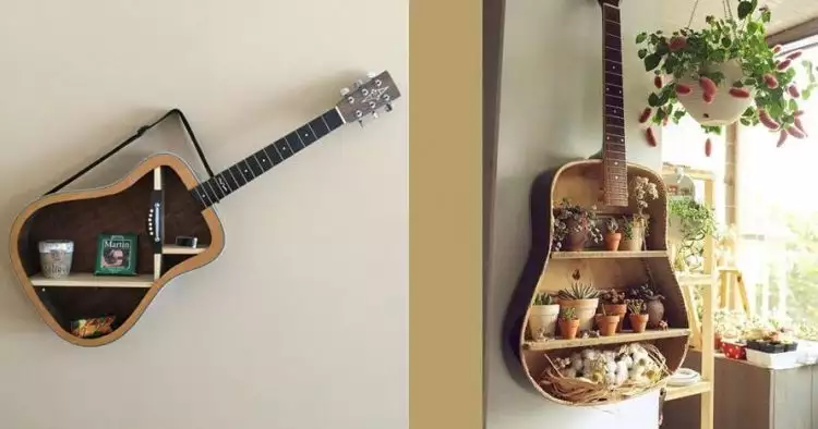 8 Inspirasi rak kece dari gitar bekas, artistik dan unik