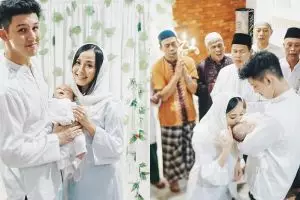 8 Momen akikah anak Jevin Julian dan Rinni Wulandari, serba putih