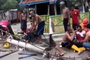 Dua teknisi PLN kesetrum usai tiang listrik ambruk, prihatin ya! 