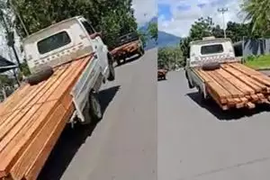 Bawa muatan berlebih, mobil pick up ini berjalan mirip robot