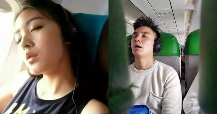 Terlelap saat penerbangan, 7 momen seleb terpotret sedang tidur mangap