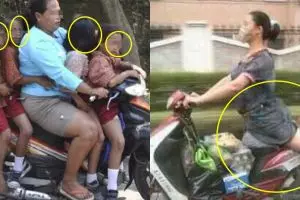 10 Gaya nyentrik emak-emak naik motor bikin mules nahan tawa
