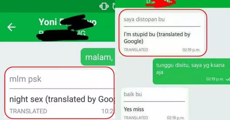 10 Chat lucu terjemahan Google Translate driver-pelanggan ojek onlinei