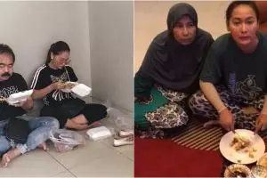 7 Gaya kesederhanaan Inul dan keluarga, makan sambil gelesot