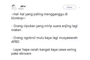 10 Tipe penonton bioskop ngeselin versi netizen, bikin pengen nampol