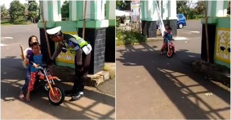 Boncengan naik motor, 2 anak kecil ini kabur saat dinasihati polisi