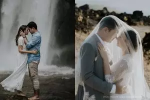 10 Potret prewedding Rizky Alatas & Adzana, mesra di bawah air terjun
