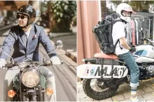 10 Gaya OOTD Omesh saat kendarai motor gede, gahar banget