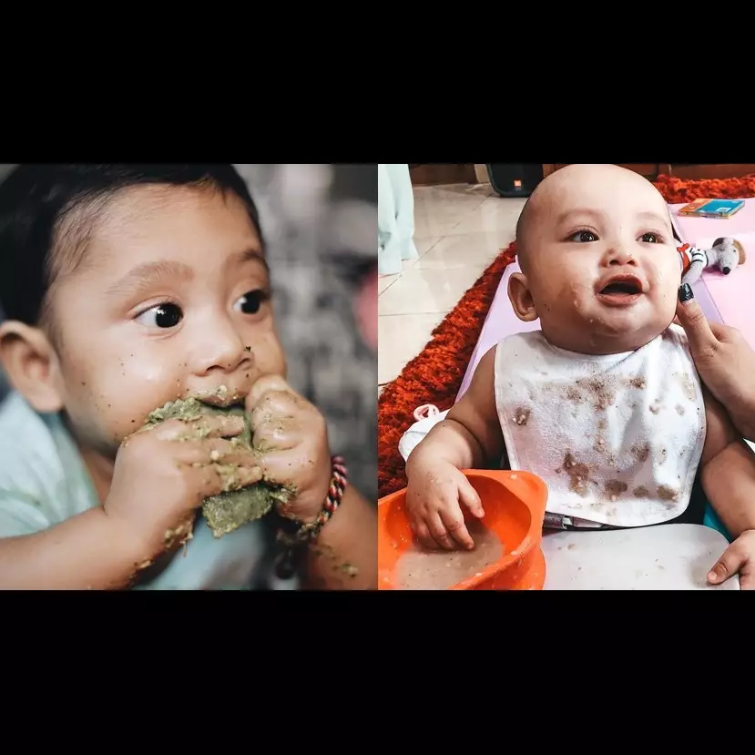 6 Ekspresi menggemaskan anak seleb saat MPASI, wajahnya cemong semua