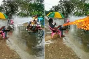 8 Meme 'bapak semprot air' bikin ketawa sampai basah kuyup
