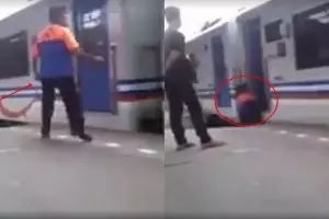 Detik-detik porter terserempet dan hampir terlindas kereta ini ngeri