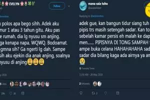 15 Cuitan 'tingkah polos adik' ini bikin kamu ngakak guling-guling