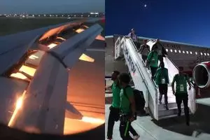 6 Momen pesawat Timnas Arab Saudi terbakar di udara, mendarat selamat