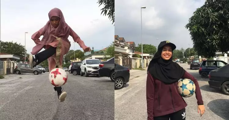 8 Aksi Nisa Syasya, cewek hijaber yang jago juggling bola