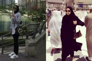 Biasa tampil seksi, ini 8 gaya Aura Kasih saat kenakan hijab