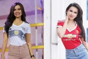 7 Potret Maria Vania kenakan jersey, pesonanya membius kaum adam