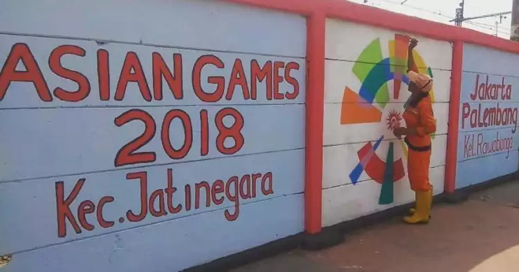Baru selesai dibuat, mural Asian Games ini sudah dicoret-coret