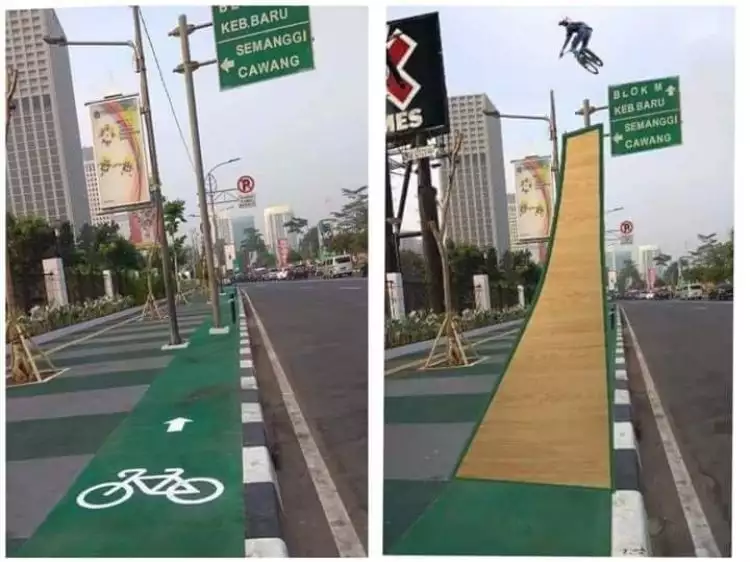 6 Meme jalur sepeda di Jakarta ini kocaknya bikin kamu ketawa zig-zag