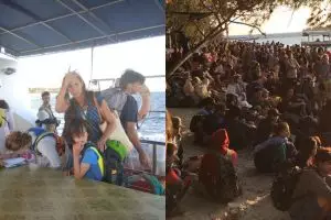 Gempa guncang Lombok, 9 potret evakuasi 1.000 turis di Gili Trawangan
